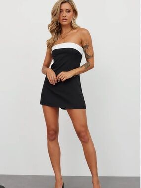 Hello Molly Strapless Black Dress with Blush Trim